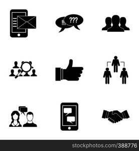 Communication via internet icons set. Simple illustration of 9 communication via internet vector icons for web. Communication via internet icons set, simple style