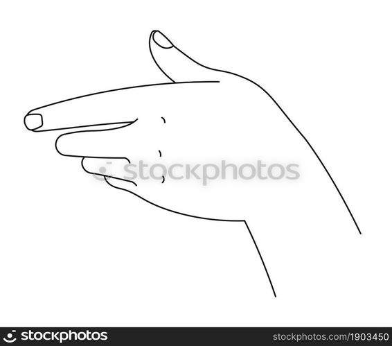 Communication with gestures or in non verbal way, isolated line art drawing of hand showing way. Forefinger pointing in distance, paying attention, indicating or choosing. Vector in flat style. Hand showing way, communication with gestures