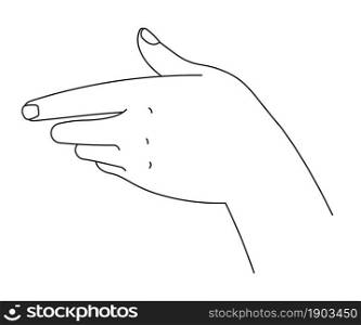Communication with gestures or in non verbal way, isolated line art drawing of hand showing way. Forefinger pointing in distance, paying attention, indicating or choosing. Vector in flat style. Hand showing way, communication with gestures