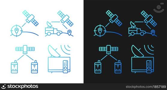 Communications satellites gradient icons set for dark and light mode for dark and light mode. Thin line contour symbols bundle. Isolated vector outline illustrations collection on black and white. Communications satellites gradient icons set for dark and light mode for dark and light mode