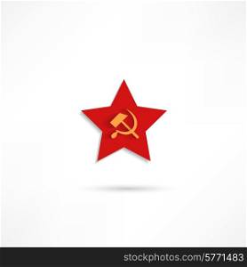 Communist red star with hammer and sickle on white background.