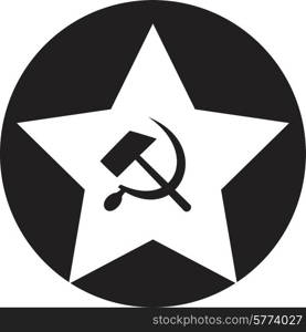 Communist star with hammer and sickle on white background.