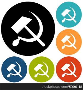 Communist star with hammer and sickle on white background