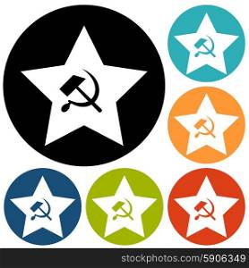 Communist star with hammer and sickle on white background