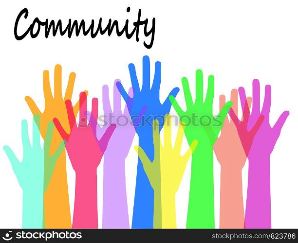 community and social concept design with colorful hands, stock vector illustration eps10 graphic