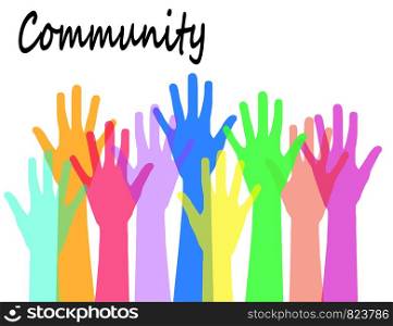 community and social concept design with colorful hands, stock vector illustration eps10 graphic