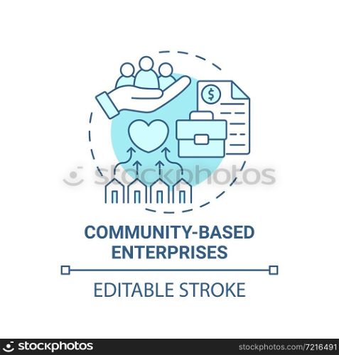 Community based enterprises blue concept icon. Social entrepreneurship abstract idea thin line illustration. Focused on social issues solutions. Vector isolated outline color drawing. Editable stroke. Community based enterprises blue concept icon