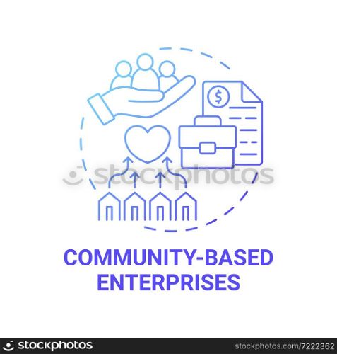 Community based enterprises blue gradient concept icon. Social entrepreneurship abstract idea thin line illustration. Focused on social issues solutions. Vector isolated outline color drawing. Community based enterprises blue gradient concept icon