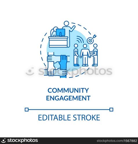 Community engagement turquoise concept icon. Teamwork for project. Union support. Partnership for work idea thin line illustration. Vector isolated outline RGB color drawing. Editable stroke. Community engagement turquoise concept icon