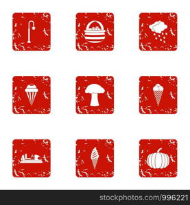 Community garden icons set. Grunge set of 9 community garden vector icons for web isolated on white background. Community garden icons set, grunge style