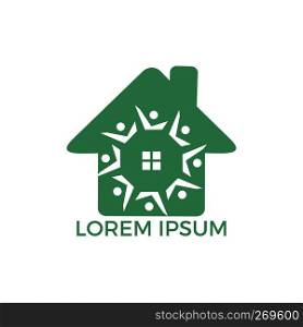 Community home logo design. House and people vector icon.