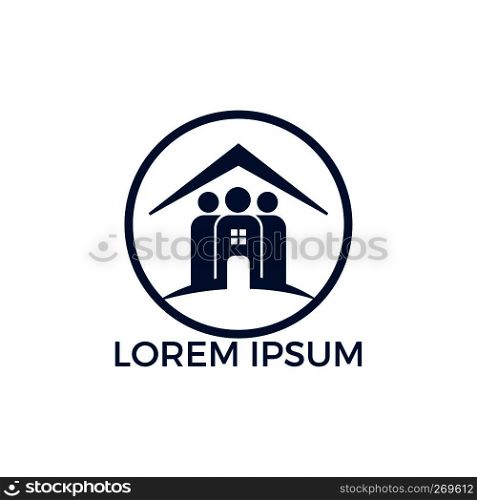 Community home logo design. House and people vector icon.