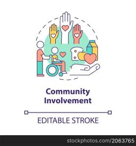 Community involvement concept icon. Build relationship with people abstract idea thin line illustration. Isolated outline drawing. Editable stroke. Roboto-Medium, Myriad Pro-Bold fonts used. Community involvement concept icon
