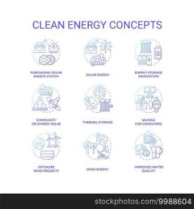 Community or shared solar concept icons set. Purchasing solar energy system idea thin line RGB color illustrations. Improved water quality. Thermal storage. Vector isolated outline drawings. Community or shared solar concept icons set