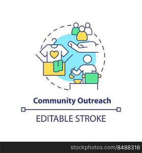 Community outreach concept icon. Ethical behavior in business abstract idea thin line illustration. Volunteering, charity. Isolated outline drawing. Editable stroke. Arial, Myriad Pro-Bold fonts used. Community outreach concept icon