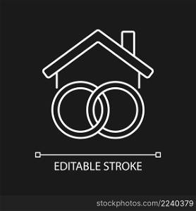Community property white linear icon for dark theme. Assets acquired during marriage. Marital property. Thin line illustration. Isolated symbol for night mode. Editable stroke. Arial font used. Community property white linear icon for dark theme