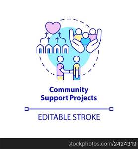 Community support projects concept icon. Psychological care. Way to help refugees abstract idea thin line illustration. Isolated outline drawing. Editable stroke. Arial, Myriad Pro-Bold fonts used. Community support projects concept icon