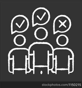 Community survey chalk icon. Group administered questionnaire. Opinion polling. Social research. Feedback. Customer satisfaction. Sampling. Data collection. Isolated vector chalkboard illustration