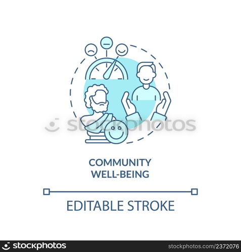 Community well-being turquoise concept icon. Local citizens . Conservation policy abstract idea thin line illustration. Isolated outline drawing. Editable stroke. Arial, Myriad Pro-Bold fonts used. Community well-being turquoise concept icon