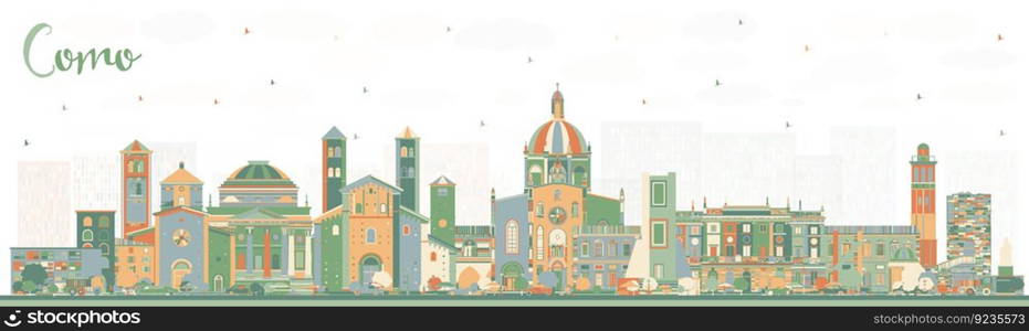 Como Italy City Skyline with Color Buildings. Vector Illustration. Business Travel and Concept with Historic Architecture. Como Cityscape with Landmarks. 