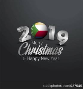 Comoros Flag 2019 Merry Christmas Typography. New Year Abstract Celebration background