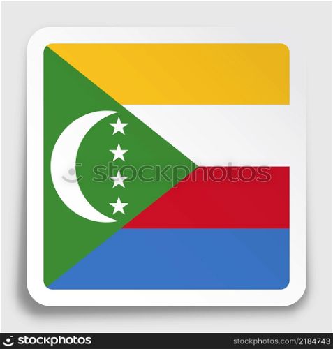 Comoros flag icon on paper square sticker with shadow. Button for mobile application or web. Vector