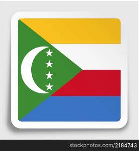 Comoros flag icon on paper square sticker with shadow. Button for mobile application or web. Vector