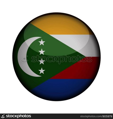 comoros Flag in glossy round button of icon. comoros emblem isolated on white background. National concept sign. Independence Day. Vector illustration.