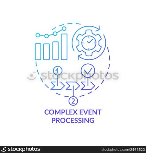 Comp≤x event processing blue gradient concept icon. Busi≠ss∫elli≥nce technology abstract idea thin li≠illustration. Organizational tool. Isolated outli≠drawing. Myriad Pro-Bold font used. Comp≤x event processing blue gradient concept icon