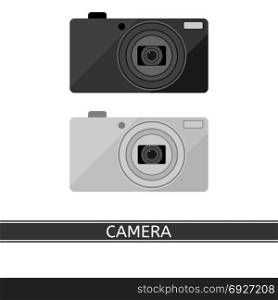Compact Digital Camera Isolated. Vector illustration of compact digital camera isolated on white background. Photo equipment in flat style.