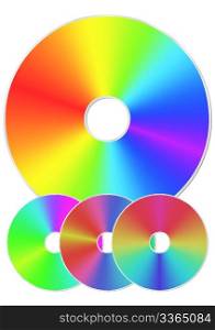 Compact disk with rainbow reflections. Isolated on white background. Vector illustration.