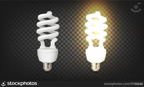 Compact Fluorescent Lamp Corkscrew Type Vector. Modern Economical Lamp High-efficacy Phosphors Withstand More Power Per Unit Area. Lighting Device Template Realistic 3d Illustration. Compact Fluorescent Lamp Corkscrew Type Vector