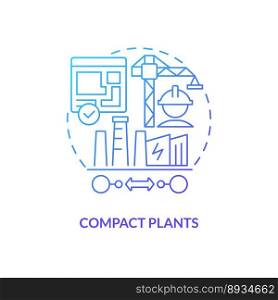 Compact plants blue gradient concept icon. Relatively small station. Geothermal energy advantage abstract idea thin line illustration. Isolated outline drawing. Myriad Pro-Bold font used. Compact plants blue gradient concept icon