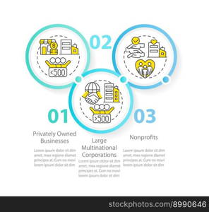 Companies in private sector circle infographic template. Data visualization with 3 steps. Editable timeline info chart. Workflow layout with line icons. Myriad Pro-Regular font used. Companies in private sector circle infographic template