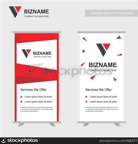 Company ad banner design and card  with red theme vector also with video logo. For web design and application interface, also useful for infographics. Vector illustration.