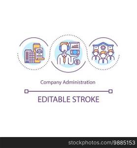 Company administration concept icon. Overseeing, supervising business operations idea thin line illustration. Administrative receivership. Vector isolated outline RGB color drawing. Editable stroke. Company administration concept icon