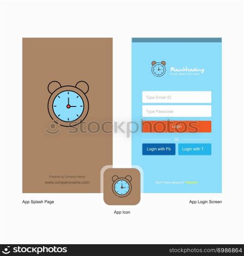 Company Alarm Splash Screen and Login Page design with Logo template. Mobile Online Business Template