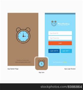 Company Alarm Splash Screen and Login Page design with Logo template. Mobile Online Business Template