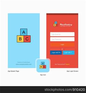Company Alphabets blocks Splash Screen and Login Page design with Logo template. Mobile Online Business Template