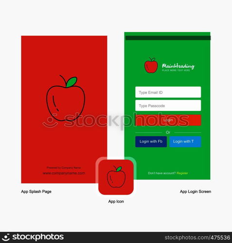 Company Apple Splash Screen and Login Page design with Logo template. Mobile Online Business Template