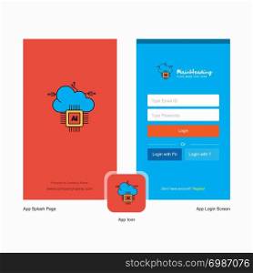 Company Artificial intelligence on cloud Splash Screen and Login Page design with Logo template. Mobile Online Business Template