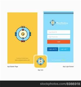 Company Atoms Splash Screen and Login Page design with Logo template. Mobile Online Business Template