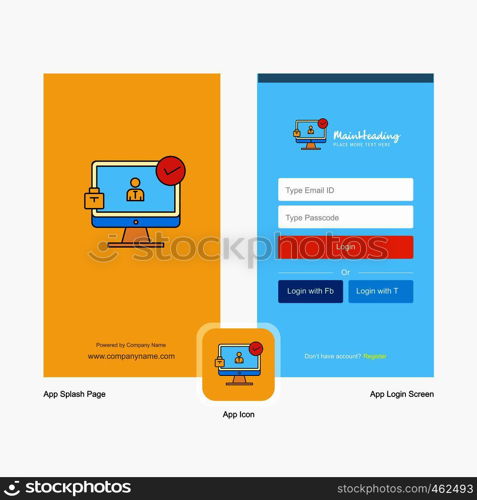 Company Avatar on monitor Splash Screen and Login Page design with Logo template. Mobile Online Business Template