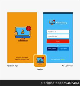 Company Avatar on monitor Splash Screen and Login Page design with Logo template. Mobile Online Business Template