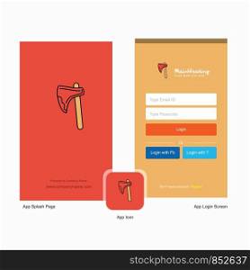 Company Axe Splash Screen and Login Page design with Logo template. Mobile Online Business Template