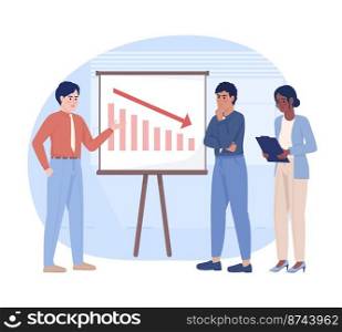 Company bankruptcy 2D vector isolated illustration. Crisis management team. Business meeting flat characters on cartoon background. Colorful editable scene for mobile, website, presentation. Company bankruptcy 2D vector isolated illustration