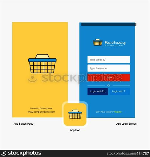 Company Basket Splash Screen and Login Page design with Logo template. Mobile Online Business Template