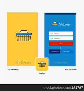Company Basket Splash Screen and Login Page design with Logo template. Mobile Online Business Template
