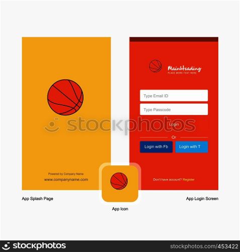 Company Basketball Splash Screen and Login Page design with Logo template. Mobile Online Business Template