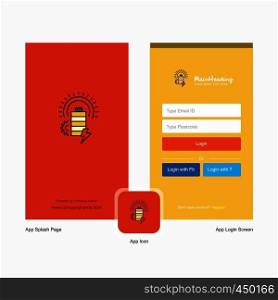 Company Battery Splash Screen and Login Page design with Logo template. Mobile Online Business Template